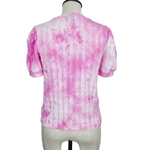 Anthropologie Top S Pink Knit Tie Dye Puff Sleeve Pullover Short Sleeve Shirt - Picture 3 of 8